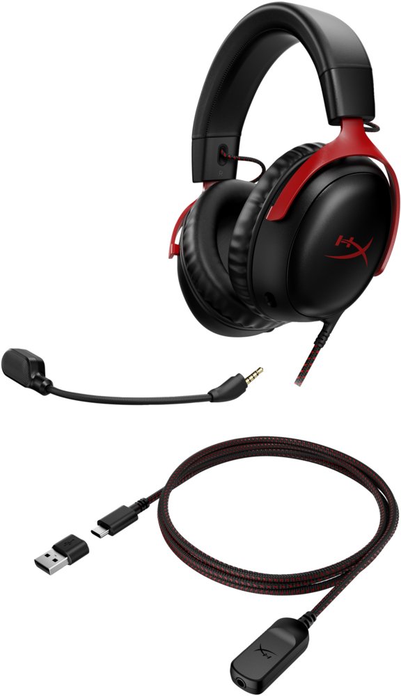 HyperX Cloud III | Bedrade Over-ear Gaming Headset | 3.5mm + USB-A + USB-C | Zwart/Rood 3 HyperX Cloud III | Bedrade Over-ear Gaming Headset | 3.5mm + USB-A + USB-C | Zwart/Rood - Afbeelding 3
