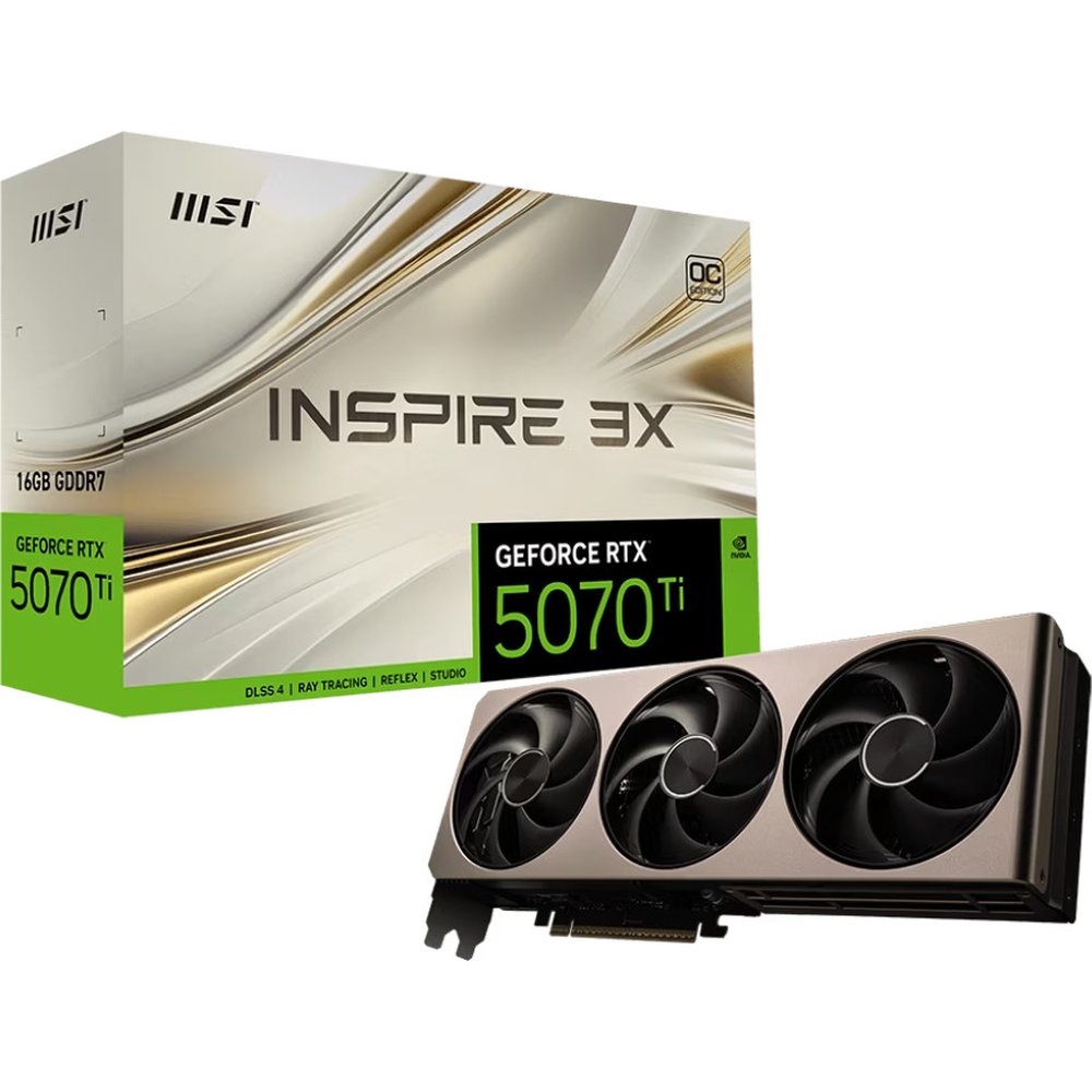 MSI GeForce RTX 5070 Ti INSPIRE 3X OC | 16GB GDDR7 | DLSS 4 | Videokaart | Nvidia GPU 1 MSI GeForce RTX 5070 Ti INSPIRE 3X OC | 16GB GDDR7 | DLSS 4 | Videokaart | Nvidia GPU