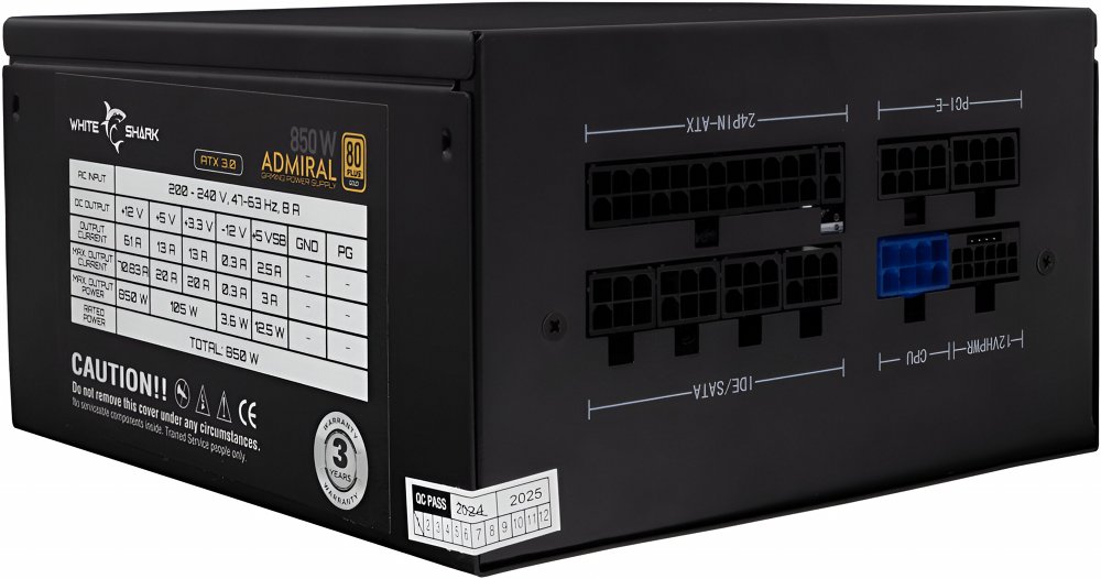 White Shark Admiral | 850 Watt Gold ATX 3.0 PSU | PCIe 5.0 | Power Supply | Voeding 2 White Shark Admiral | 850 Watt Gold ATX 3.0 PSU | PCIe 5.0 | Power Supply | Voeding - Afbeelding 2