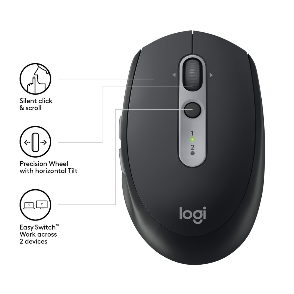 Logitech M590 Multi-Device Silent | Draadloze Muis | Rechtshandig | RF + Bluetooth | 1000 DPI | Zwart 4 Logitech M590 Multi-Device Silent | Draadloze Muis | Rechtshandig | RF + Bluetooth | 1000 DPI | Zwart - Afbeelding 4