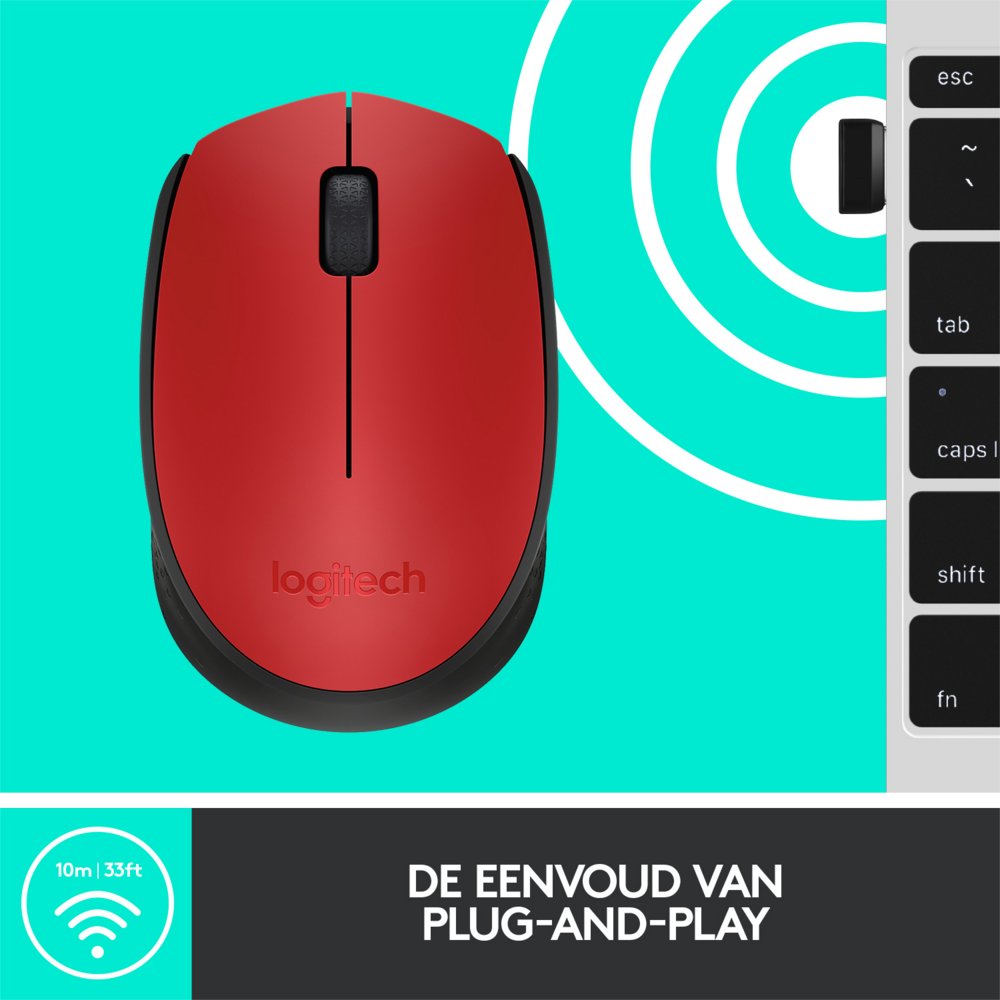 Logitech M171 | Draadloze Muis | Links- en Rechtshandig | RF | 1000 DPI | Rood/Zwart 7 Logitech M171 | Draadloze Muis | Links- en Rechtshandig | RF | 1000 DPI | Rood/Zwart - Afbeelding 7