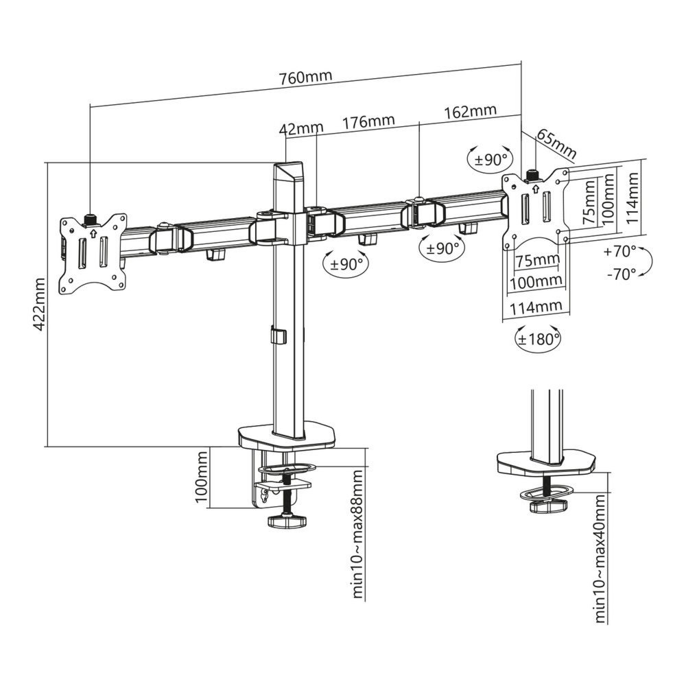ACT AC8336 | Verstelbare Monitor-bureaubeugel | Tot 32" | Max 9kg | VESA 100x100 | 2 Monitoren 8 ACT AC8336 | Verstelbare Monitor-bureaubeugel | Tot 32" | Max 9kg | VESA 100x100 | 2 Monitoren - Afbeelding 8