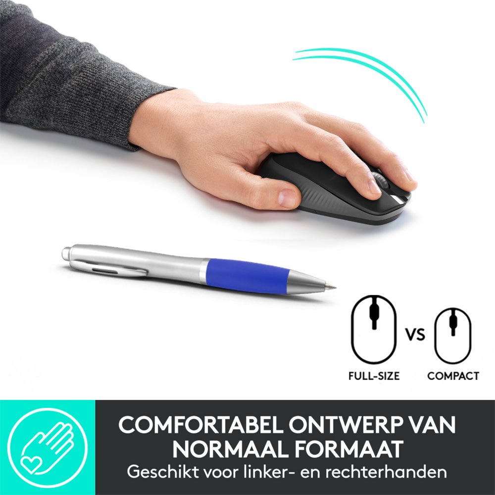 Logitech M190 | Draadloze Muis | Links- en Rechtshandig | RF | 1000 DPI | Zwart 6 Logitech M190 | Draadloze Muis | Links- en Rechtshandig | RF | 1000 DPI | Zwart - Afbeelding 6