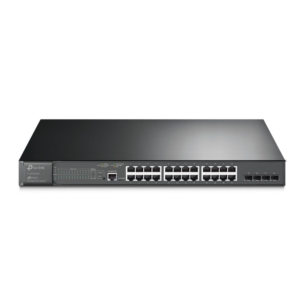 TP-Link TL-SG3428MP | JetStream Managed L2+ Switch | 28 Poorten | Gigabit Ethernet (10/100/1000 Mbps) | 24x PoE+ (384W) | 4x SFP | Omada SDN | Zwart 1 TP-Link TL-SG3428MP | JetStream Managed L2+ Switch | 28 Poorten | Gigabit Ethernet (10/100/1000 Mbps) | 24x PoE+ (384W) | 4x SFP | Omada SDN | Zwart