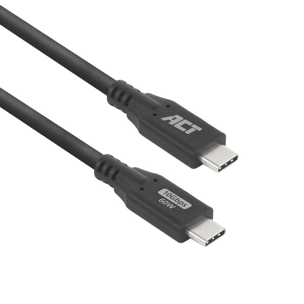 ACT | USB 3.0 Kabel | 10Gbps | 60W | USB-C naar USB-C | 2m | Zwart 1 ACT | USB 3.0 Kabel | 10Gbps | 60W | USB-C naar USB-C | 2m | Zwart