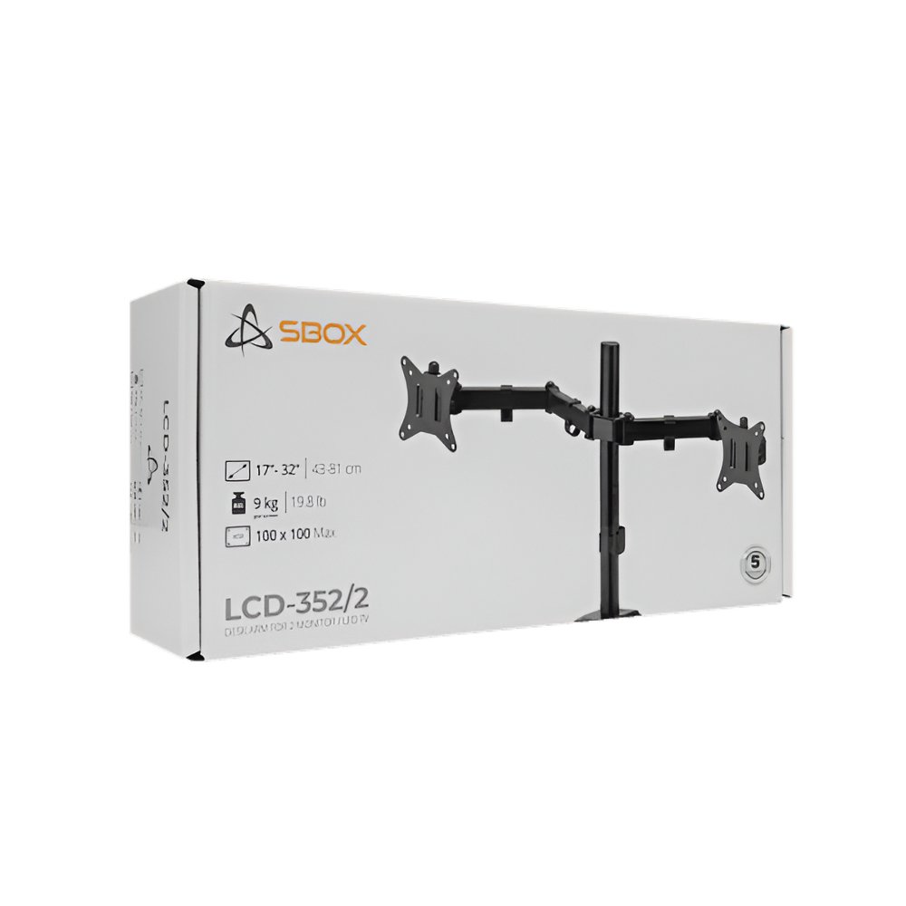 SBOX LCD-352/2-2 | Verstelbare Monitor-bureaubeugel | Tot 32" | Max 9kg | VESA 100x100 | 2 Monitoren 10 SBOX LCD-352/2-2 | Verstelbare Monitor-bureaubeugel | Tot 32" | Max 9kg | VESA 100x100 | 2 Monitoren - Afbeelding 10