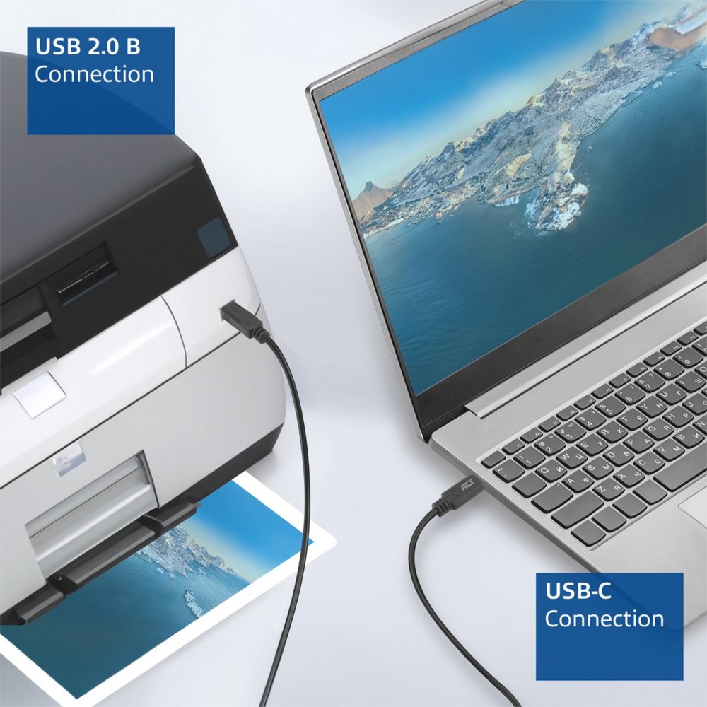 ACT | USB 2.0 Kabel | USB-C naar USB-B | 1,8m | Zwart 4 ACT | USB 2.0 Kabel | USB-C naar USB-B | 1,8m | Zwart - Afbeelding 4