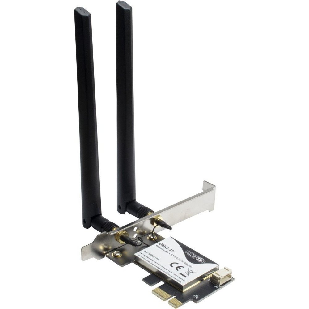 Inter-Tech DMG-35 | Wi-Fi 6 & Bluetooth 5.0 PCIe Adapter | 3000 Mbps | Dual-band (2,4 GHz / 5 GHz) | Intel AX200 Chipset | PCIe x1 1 Inter-Tech DMG-35 | Wi-Fi 6 & Bluetooth 5.0 PCIe Adapter | 3000 Mbps | Dual-band (2