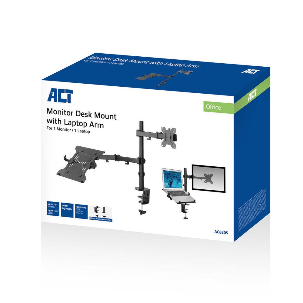 ACT AC8305 | Notebookstandaard tot 15.6" & Monitorarm tot 32" | Zwart 4 ACT AC8305 | Notebookstandaard tot 15.6" & Monitorarm tot 32" | Zwart - Afbeelding 4