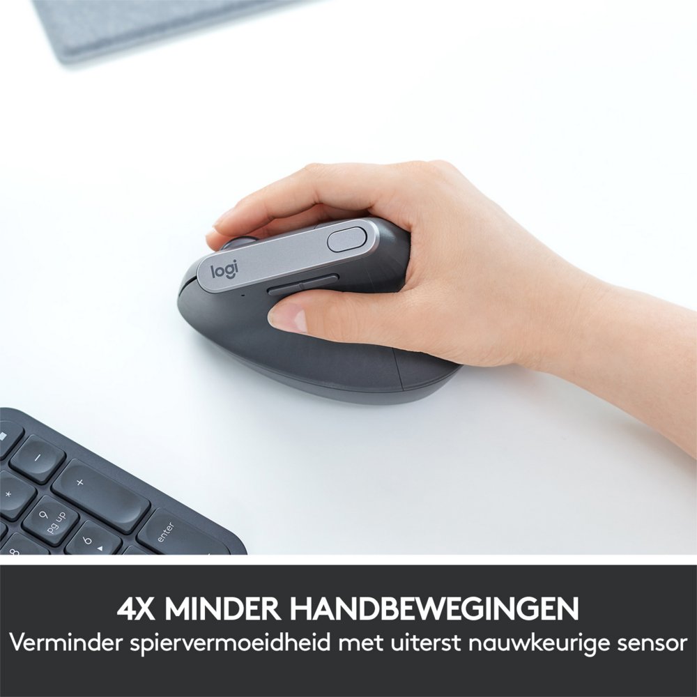 Logitech MX Vertical | Draadloze Ergonomische Muis | Rechtshandig | RF + Bluetooth + USB-C | 4000 DPI suggestie | Grafiet 5 Logitech MX Vertical | Draadloze Ergonomische Muis | Rechtshandig | RF + Bluetooth + USB-C | 4000 DPI suggestie | Grafiet - Afbeelding 5