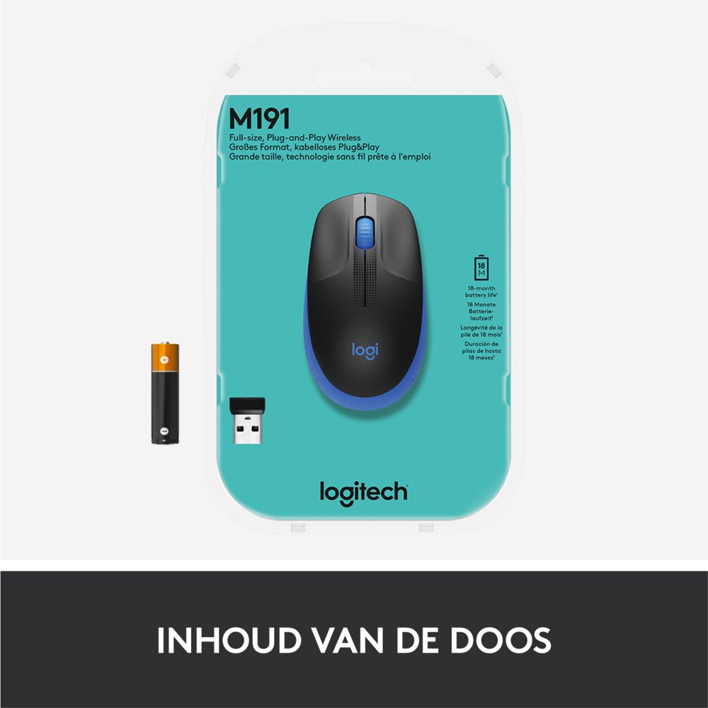 Logitech M190 | Draadloze Muis | Links- en Rechtshandig | RF | 1000 DPI | Zwart/Blauw 11 Logitech M190 | Draadloze Muis | Links- en Rechtshandig | RF | 1000 DPI | Zwart/Blauw - Afbeelding 11