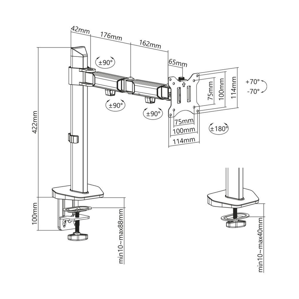 ACT AC8335 | Verstelbare Monitor-bureaubeugel | Tot 32" | Max 9kg | VESA 100x100 | 1 Monitor 4 ACT AC8335 | Verstelbare Monitor-bureaubeugel | Tot 32" | Max 9kg | VESA 100x100 | 1 Monitor - Afbeelding 4