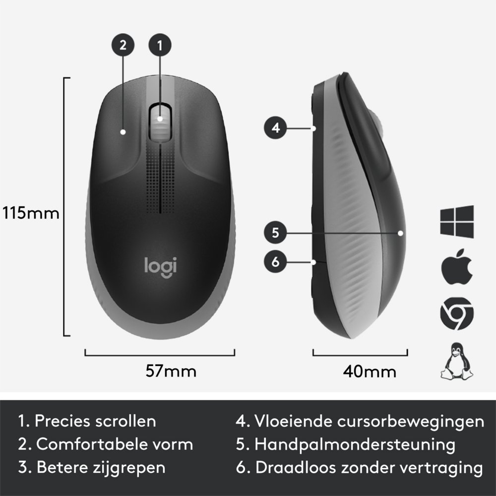 Logitech M190 | Draadloze Muis | Links- en Rechtshandig | RF | 1000 DPI | Grijs 8 Logitech M190 | Draadloze Muis | Links- en Rechtshandig | RF | 1000 DPI | Grijs - Afbeelding 8