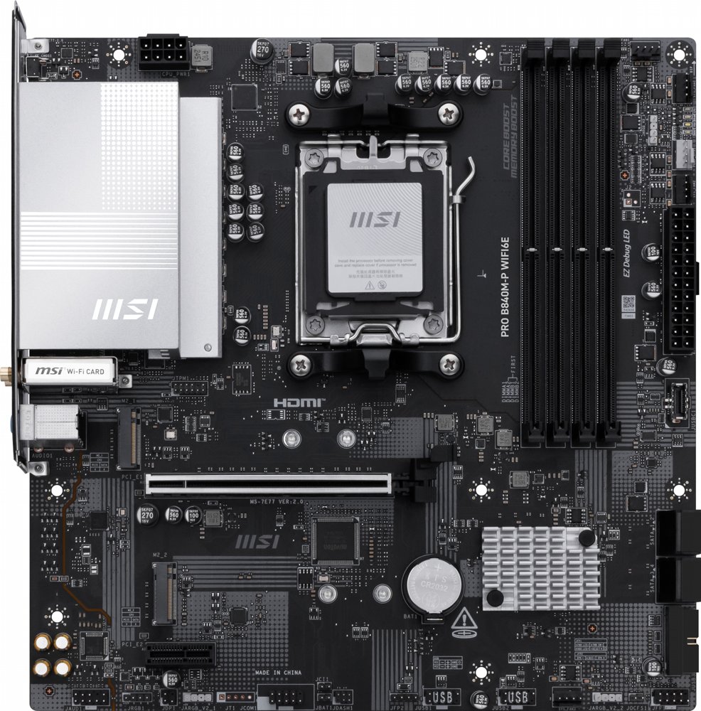 MSI PRO B840M-P WiFi6E | Socket AM5 | AMD B840 | 4xDDR5 | Micro ATX | Moederbord 1 MSI PRO B840M-P WiFi6E | Socket AM5 | AMD B840 | 4xDDR5 | Micro ATX | Moederbord