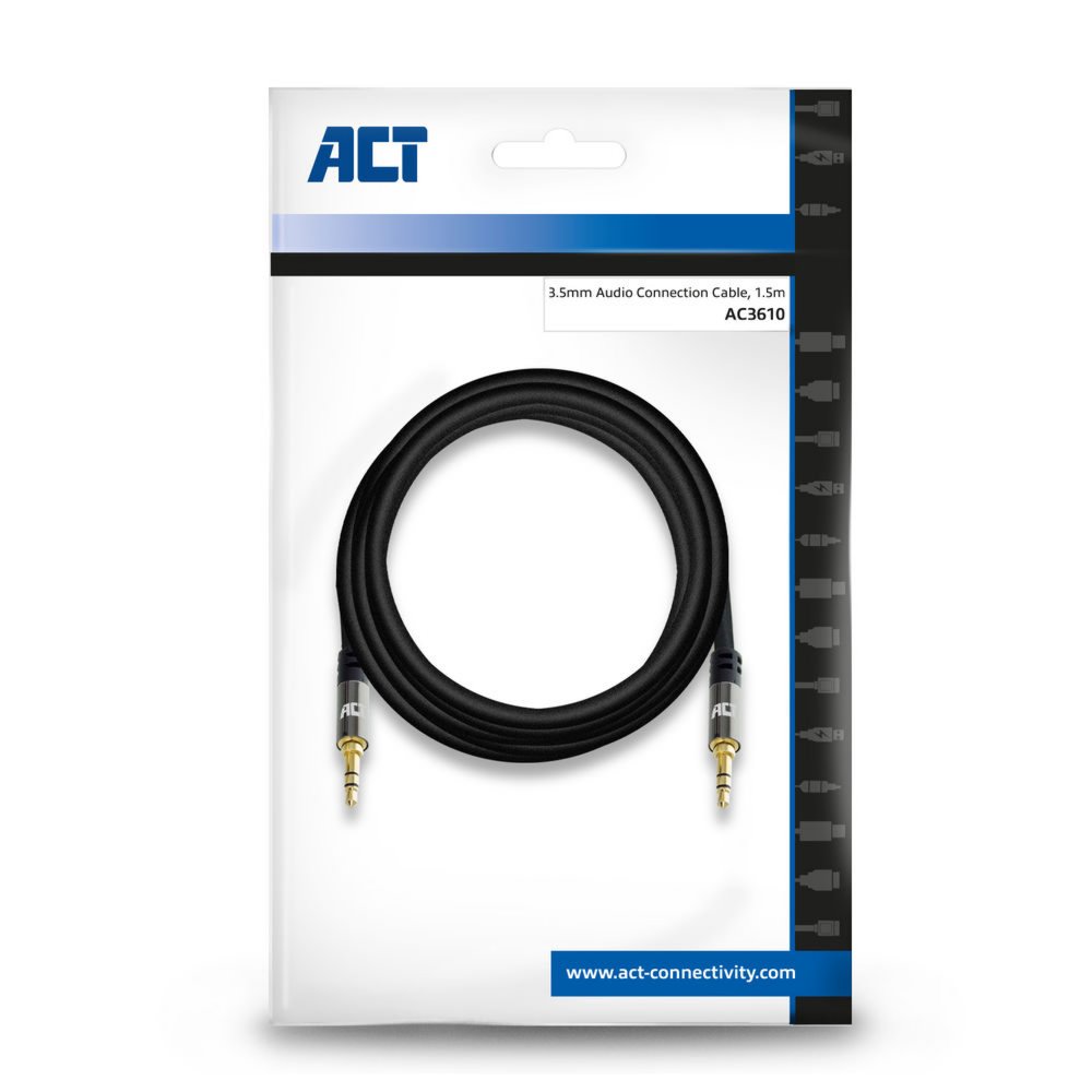 ACT AC3610 | 3.5mm Audiokabel | 1,5 Meter | Stereo Jack naar Jack | Zwart 3 ACT AC3610 | 3.5mm Audiokabel | 1,5 Meter | Stereo Jack naar Jack | Zwart - Afbeelding 3