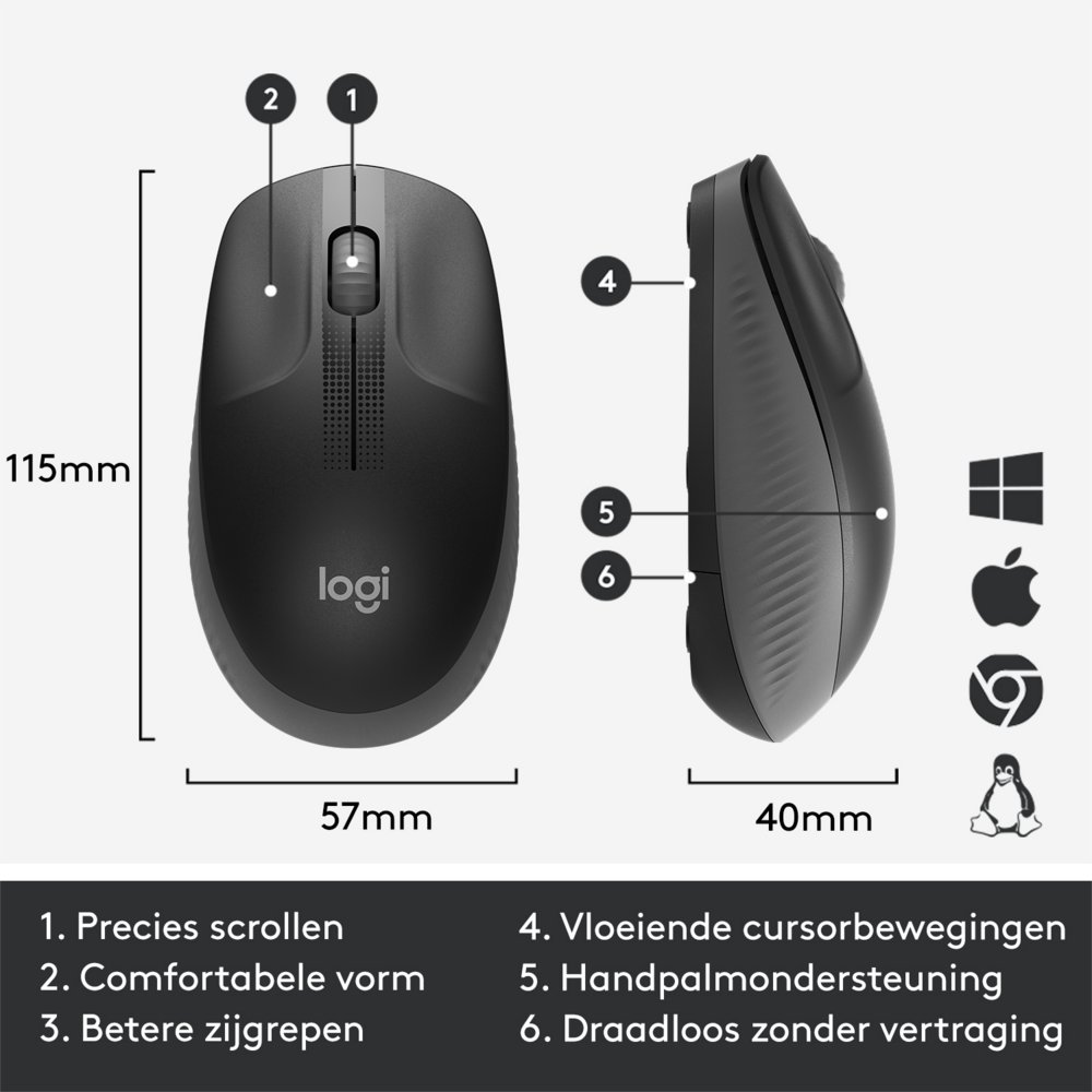 Logitech M190 | Draadloze Muis | Links- en Rechtshandig | RF | 1000 DPI | Zwart 9 Logitech M190 | Draadloze Muis | Links- en Rechtshandig | RF | 1000 DPI | Zwart - Afbeelding 9