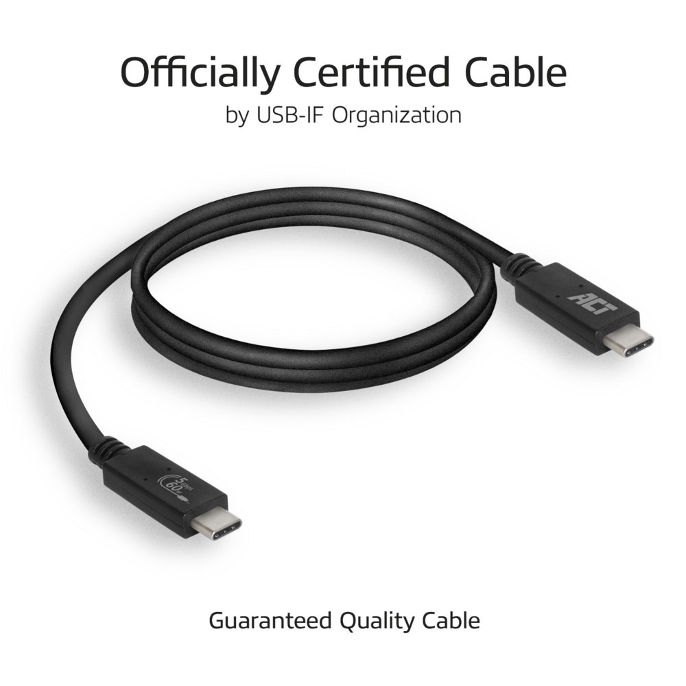 ACT AC7402 | USB 3.2 Gen 1 Kabel | USB-C naar USB-C | 2m | Zwart 4 ACT AC7402 | USB 3.2 Gen 1 Kabel | USB-C naar USB-C | 2m | Zwart - Afbeelding 4