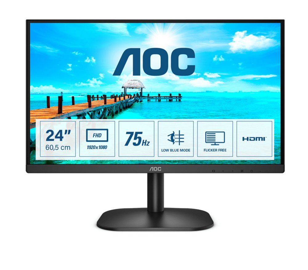 AOC 24B2XDM 23,8" | 1920x1080 Full HD VA | 75Hz | 4ms | 3-zijdig Randloos | Flicker-Free | Low Blue Light | Monitor | RENEWED 1 AOC 24B2XDM 23
