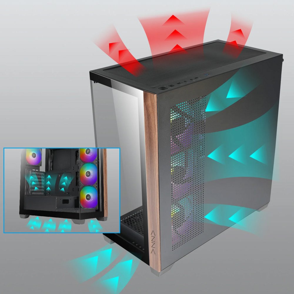 Case Azza Neptun 491 | Midi Tower | RGB | Zwart en Hout 6 Case Azza Neptun 491 | Midi Tower | RGB | Zwart en Hout - Afbeelding 6