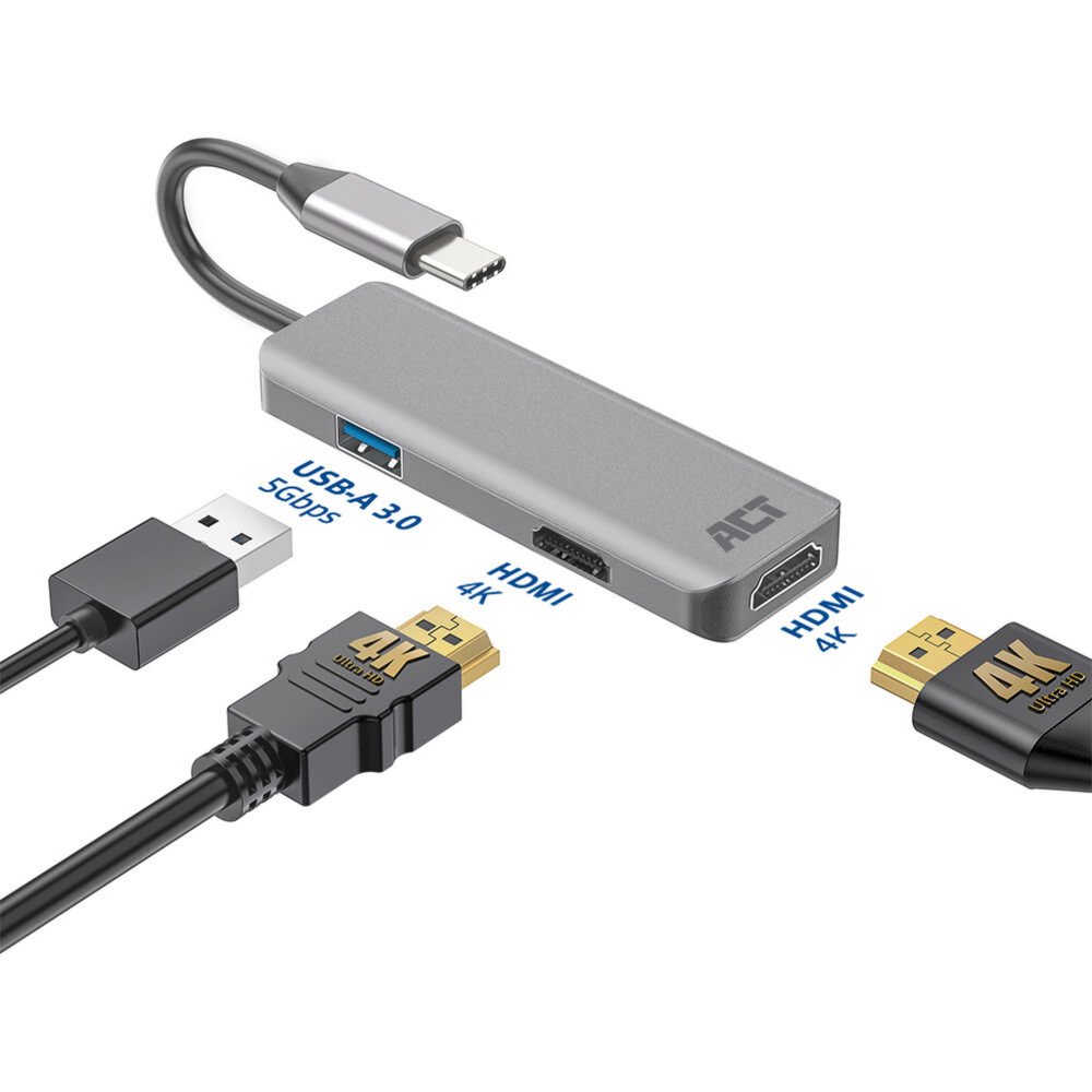 ACT AC7013 | Docking Station & Poortreplicator | USB-C 3.2 Gen 1 | Zwart/Grijs 4 ACT AC7013 | Docking Station & Poortreplicator | USB-C 3.2 Gen 1 | Zwart/Grijs - Afbeelding 4