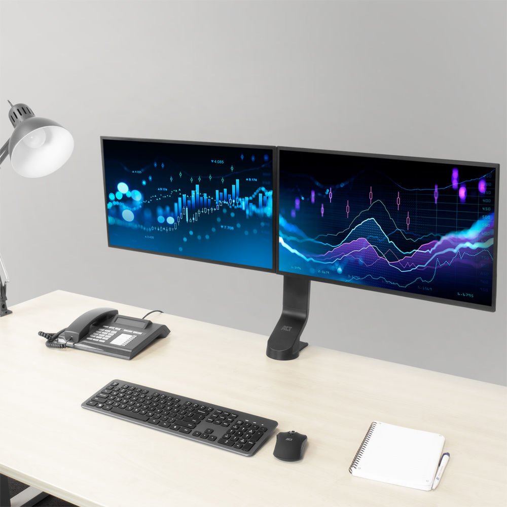 ACT AC8332 | In Hoogte Verstelbare Monitor-bureaubeugel | Tot 27" | Max 7kg | VESA 100x100 | 2 Monitoren 3 ACT AC8332 | In Hoogte Verstelbare Monitor-bureaubeugel | Tot 27" | Max 7kg | VESA 100x100 | 2 Monitoren - Afbeelding 3