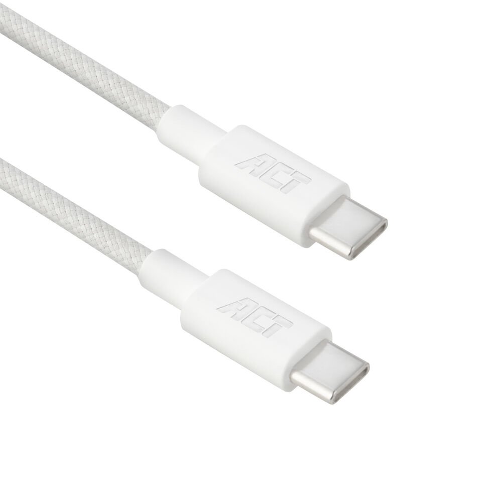ACT AC3080 | USB 2.0 Kabel | USB-C naar USB-C | 60W | 480Mbps | Wit | 1 Meter 1 ACT AC3080 | USB 2.0 Kabel | USB-C naar USB-C | 60W | 480Mbps | Wit | 1 Meter