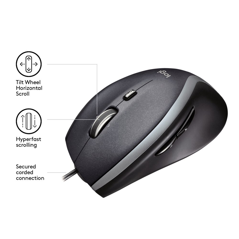 Logitech M500 | 1000 DPI Laser Sensor | Bedrade USB Muis | 7 Knoppen | Supersnel Scrollwiel | Rechtshandig | Zwart 4 Logitech M500 | 1000 DPI Laser Sensor | Bedrade USB Muis | 7 Knoppen | Supersnel Scrollwiel | Rechtshandig | Zwart - Afbeelding 4