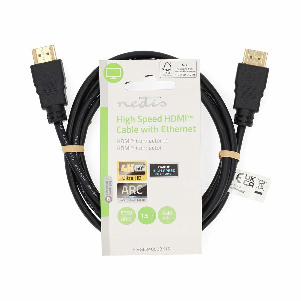 Nedis CVGL34060BK15 | HDMI kabel | 1,5 m | HDMI Type A (Standaard) Male-naar-Male | 4K | Zwart 2 5 m | HDMI Type A (Standaard) Male-naar-Male | 4K | Zwart