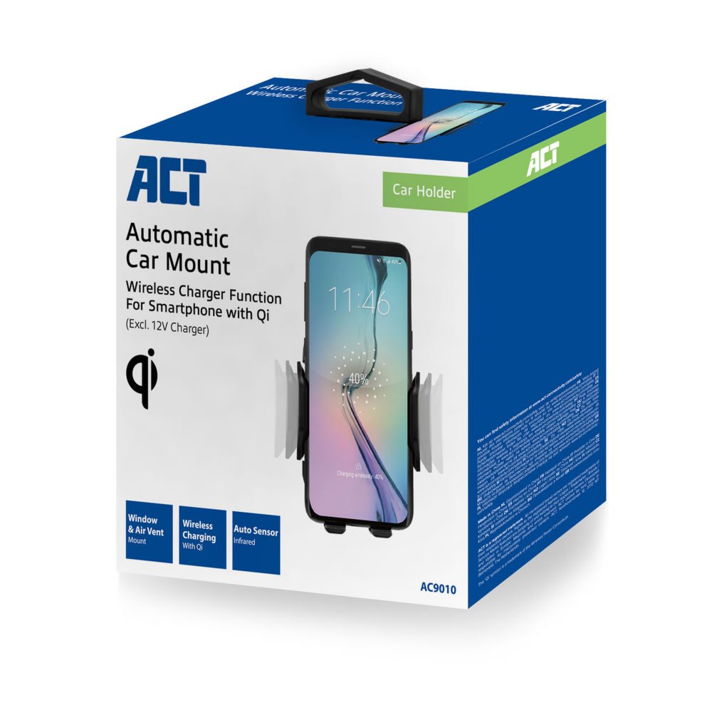 ACT AC9010 | Telefoonhouder voor in de Auto met Draadloos Opladen | Zwart 4 ACT AC9010 | Telefoonhouder voor in de Auto met Draadloos Opladen | Zwart - Afbeelding 4