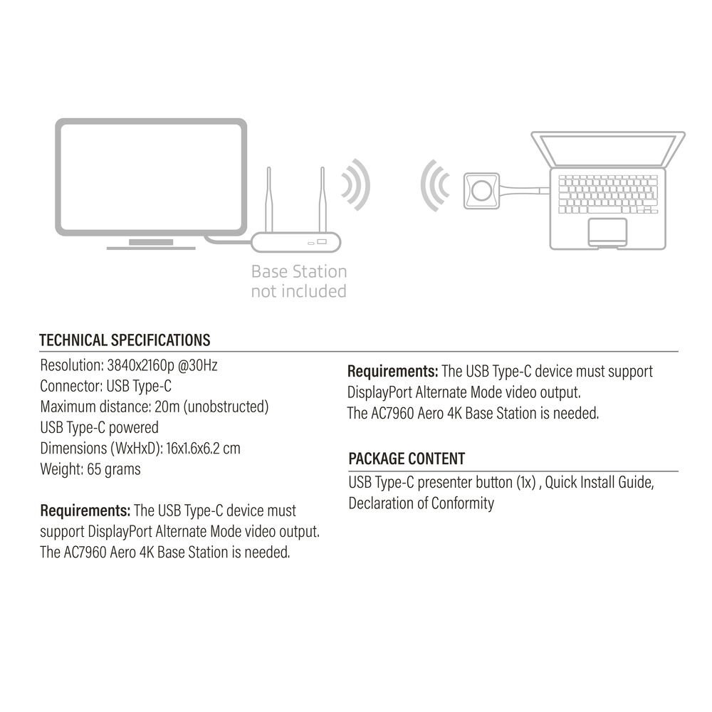 ACT Aero 4K Presentator Knop (AC7961) | USB-C | 4K | Draadloos | Tot 20m | Plug and Play 5 ACT Aero 4K Presentator Knop (AC7961) | USB-C | 4K | Draadloos | Tot 20m | Plug and Play - Afbeelding 5