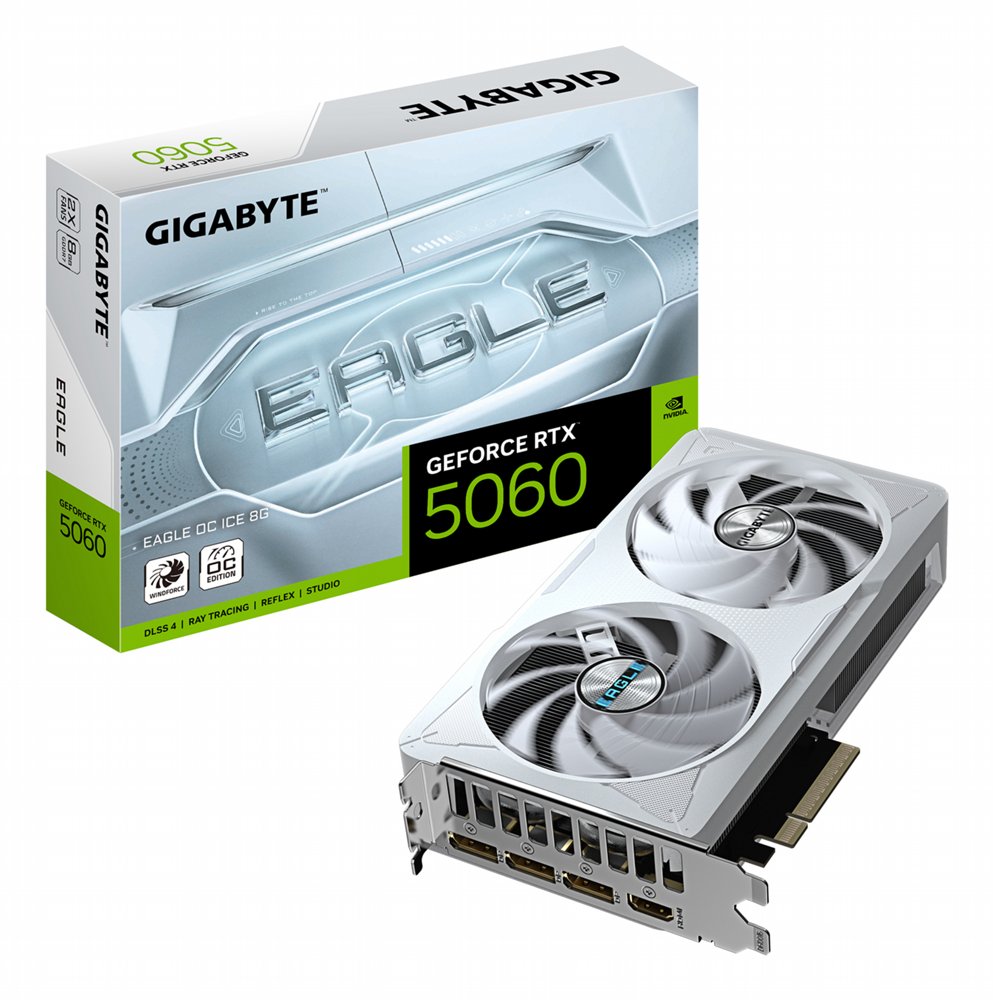GIGABYTE GeForce RTX 5060 EAGLE OC ICE | 8GB GDDR7 | DLSS 4 | Videokaart | Nvidia GPU 1 GIGABYTE GeForce RTX 5060 EAGLE OC ICE | 8GB GDDR7 | DLSS 4 | Videokaart | Nvidia GPU