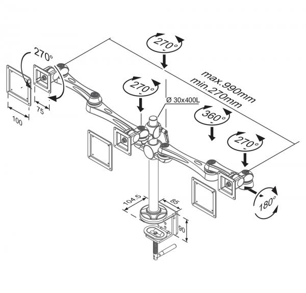 Neomounts FPMA-D930D dual LCD/LED/TFT bureausteun, 2x 10-30", 15 kg, 0-50 cm, 75x75, 100x 3 Neomounts FPMA-D930D dual LCD/LED/TFT bureausteun, 2x 10-30", 15 kg, 0-50 cm, 75x75, 100x - Afbeelding 3