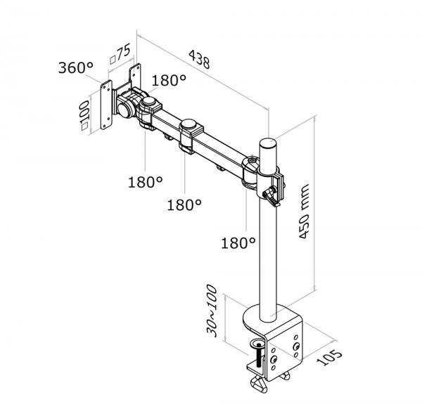 Neomounts FPMA-D960 LCD/LED/TFT bureausteun, 10-30", 10 kg, 75x75 /100x100 mm, Zwart 3 Neomounts FPMA-D960 LCD/LED/TFT bureausteun, 10-30", 10 kg, 75x75 /100x100 mm, Zwart - Afbeelding 3