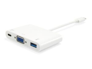 Equip 133462 USB Type C to VGA Female/USB A Female/PD Adapter, USB 3.2 Gen 1, White