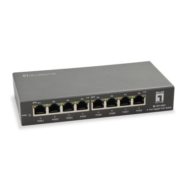 LevelOne GEP-0823 8-Port Gigabit PoE Switch, 802.3at/af PoE, 120W, Gigabit Ethernet, Full duplex 1 LevelOne GEP-0823 8-Port Gigabit PoE Switch, 802.3at/af PoE, 120W, Gigabit Ethernet, Full duplex