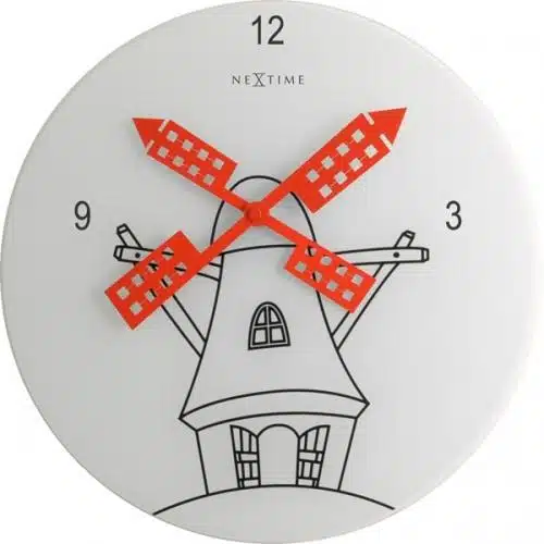 NeXtime klok 8807 Windmil, Ø30 cm, Wall, White/ Black/ Red 1 NeXtime klok 8807 Windmil, Ø30 cm, Wall, White/ Black/ Red