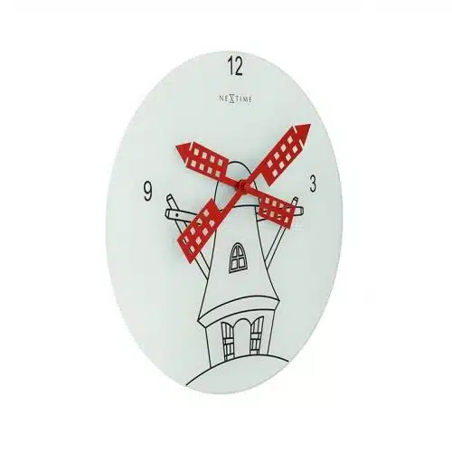 NeXtime klok 8807 Windmil, Ø30 cm, Wall, White/ Black/ Red 2 NeXtime klok 8807 Windmil, Ø30 cm, Wall, White/ Black/ Red - Afbeelding 2