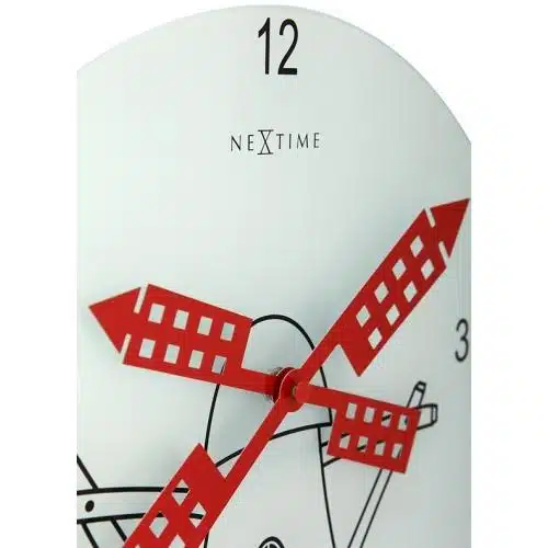 NeXtime klok 8807 Windmil, Ø30 cm, Wall, White/ Black/ Red 4 NeXtime klok 8807 Windmil, Ø30 cm, Wall, White/ Black/ Red - Afbeelding 4