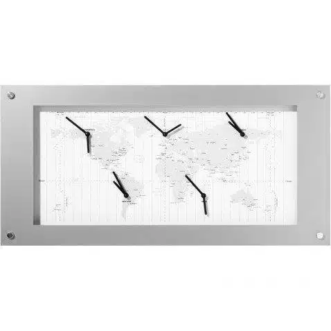 NeXtime klok B1009065 Time Zone, 39x90 cm, White/ Silver 1 NeXtime klok B1009065 Time Zone, 39x90 cm, White/ Silver