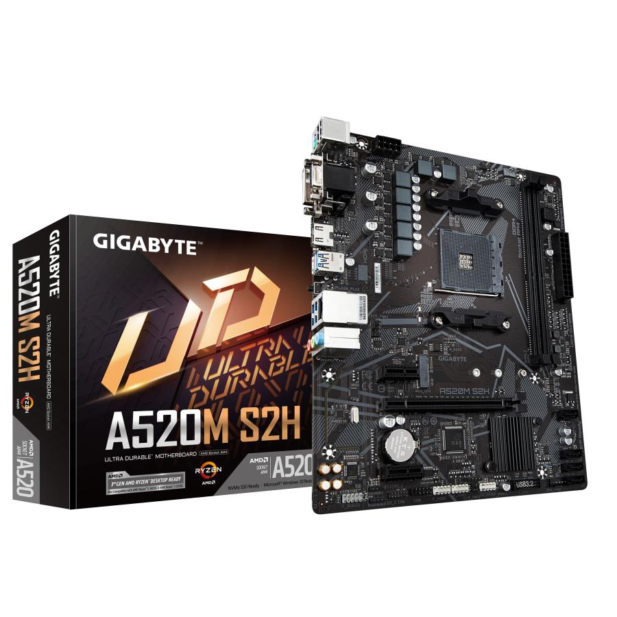 Gigabyte A520M S2H, mATX, AMD,AM4, a520, Ryzen 3 3rd Gen, 64GB, 2x DIMM DDR4, 5000 MHz, USB3.1, M.2 1 Gigabyte A520M S2H, mATX, AMD,AM4, a520, Ryzen 3 3rd Gen, 64GB, 2x DIMM DDR4, 5000 MHz, USB3.1, M.2