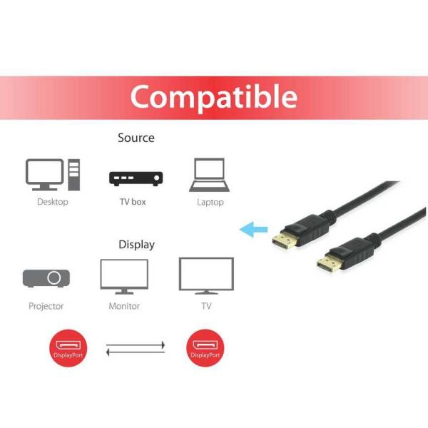 Equip 119253 DisplayPort 1.4 Cable, 3m, 3 m, DisplayPort, DisplayPort, M/M, 7680 x 4320p 4 Equip 119253 DisplayPort 1.4 Cable, 3m, 3 m, DisplayPort, DisplayPort, M/M, 7680 x 4320p - Afbeelding 4