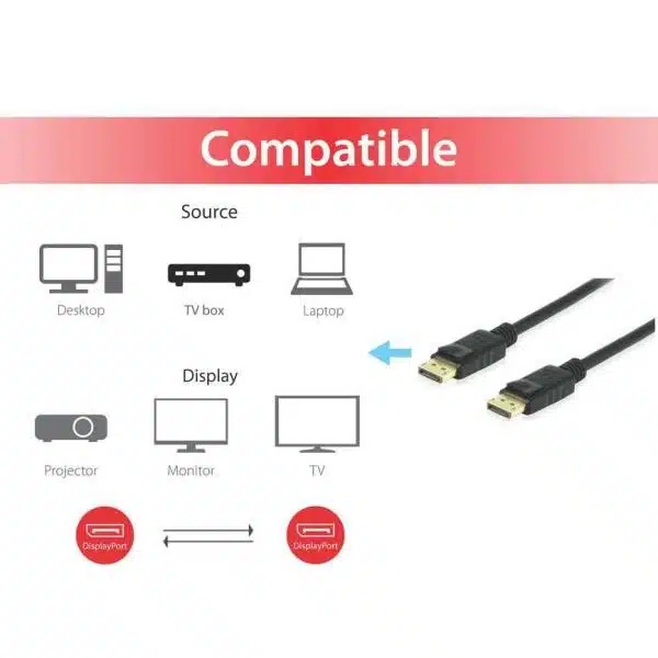 Equip 119253 DisplayPort 1.4 Cable, 3m, 3 m, DisplayPort, DisplayPort, M/M, 7680 x 4320p 4 Equip 119253 DisplayPort 1.4 Cable, 3m, 3 m, DisplayPort, DisplayPort, M/M, 7680 x 4320p - Afbeelding 4