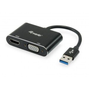 Equip 133386 USB 3.0 to HDMI/VGA (HD15) Adapter, 3.2 Gen 1, USB Type-A, HDMI output, 1920 x 1080p