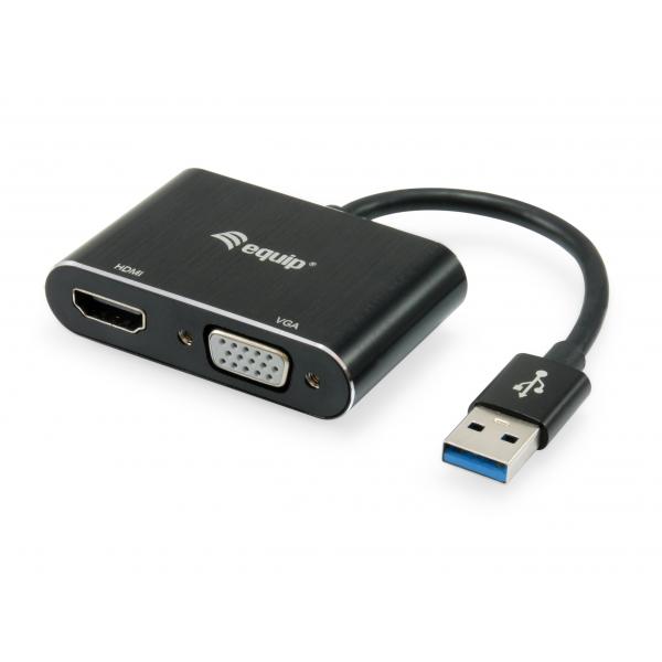 Equip 133386 USB 3.0 to HDMI/VGA (HD15) Adapter, 3.2 Gen 1, USB Type-A, HDMI output, 1920 x 1080p 1 Equip 133386 USB 3.0 to HDMI/VGA (HD15) Adapter, 3.2 Gen 1, USB Type-A, HDMI output, 1920 x 1080p