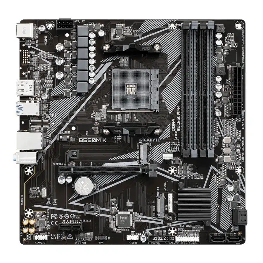 Gigabyte B550M K, AMD AM4, B550, DDR4, Dual PCIe 4.0/3.0 M.2, 1 Gbe LAN, USB 3.2 Gen 1 2 Gigabyte B550M K, AMD AM4, B550, DDR4, Dual PCIe 4.0/3.0 M.2, 1 Gbe LAN, USB 3.2 Gen 1 - Afbeelding 2