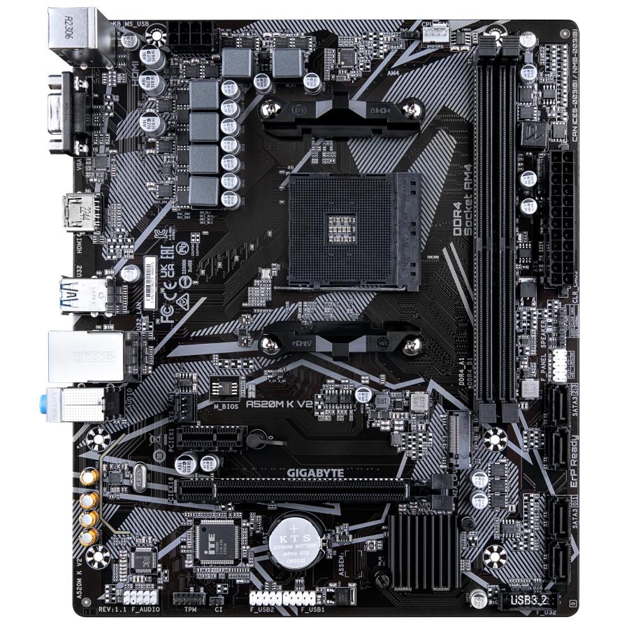 Gigabyte A520M K V2, mATX, AMD AM4, A520, DDR4, 5100 Mhz, USB 3.2 Gen 1, M.2, GbE LAN 2 Gigabyte A520M K V2, mATX, AMD AM4, A520, DDR4, 5100 Mhz, USB 3.2 Gen 1, M.2, GbE LAN - Afbeelding 2