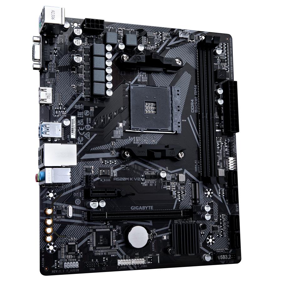 Gigabyte A520M K V2, mATX, AMD AM4, A520, DDR4, 5100 Mhz, USB 3.2 Gen 1, M.2, GbE LAN 3 Gigabyte A520M K V2, mATX, AMD AM4, A520, DDR4, 5100 Mhz, USB 3.2 Gen 1, M.2, GbE LAN - Afbeelding 3