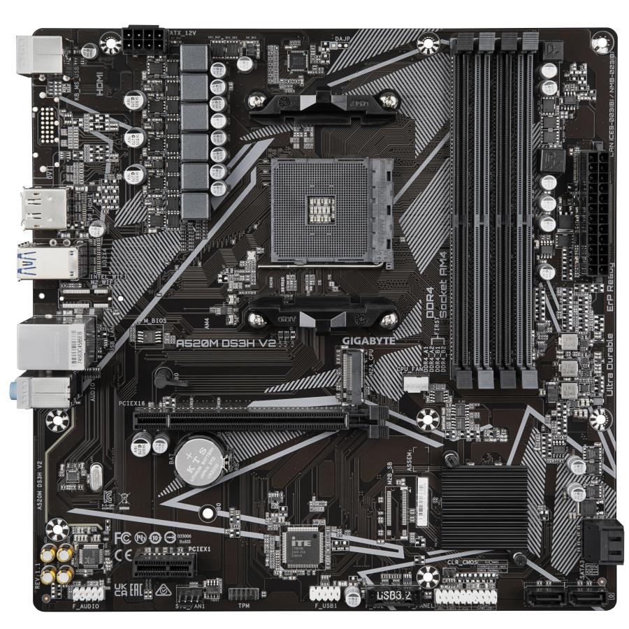 Gigabyte A520M DS3H V2 A520M DS3H V2 (rev. 1.0) mATX, AMD, AM4, A520, 128 GB, DDR4, USB 3.2, GbE LAN 3 Gigabyte A520M DS3H V2 A520M DS3H V2 (rev. 1.0) mATX, AMD, AM4, A520, 128 GB, DDR4, USB 3.2, GbE LAN - Afbeelding 3