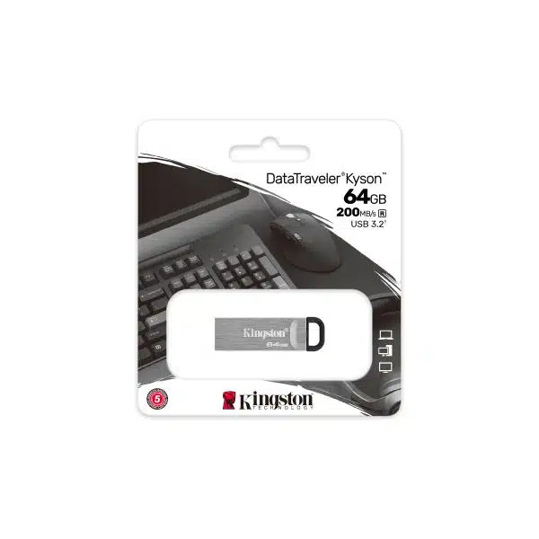 Kingston DTKN/64GB DataTraveler Kyson, 64 GB, USB 3.2, 200/ 60 MB/s, Capless, Silver 4 Kingston DTKN/64GB DataTraveler Kyson, 64 GB, USB 3.2, 200/ 60 MB/s, Capless, Silver - Afbeelding 4