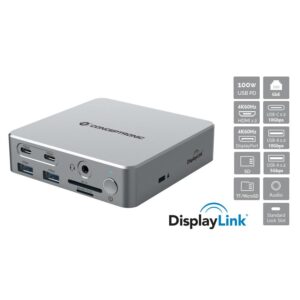 Conceptronic DONN25G 15-in-1 DisplayLink USB 3.2 Gen 2 Docking Station, Triple 4K60Hz, HDMI, DP, USB